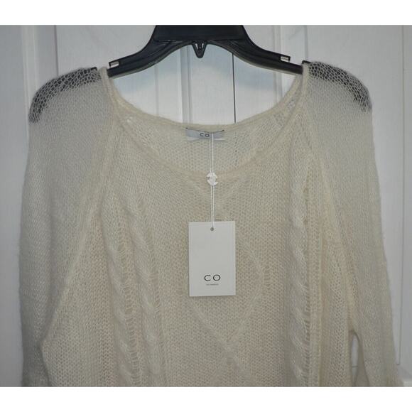 CO Women's Loose Weave Cable Knit Mohair Alpaca Oversized Sweater Ivory MD $695 - Picture 5 of 6